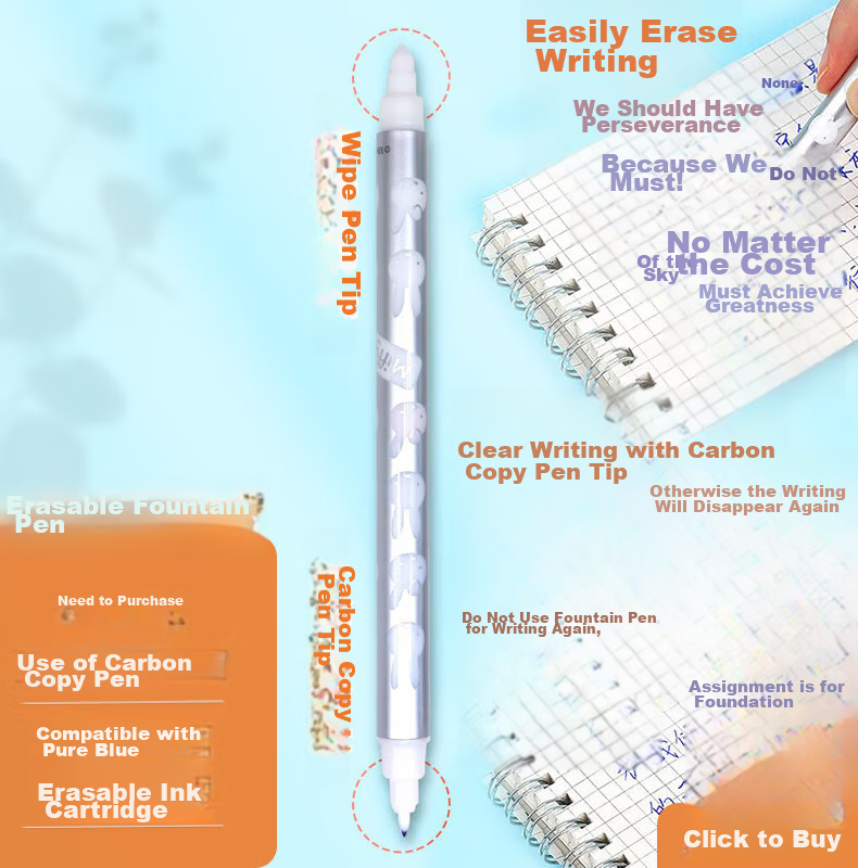 M&G Stationery Student Erasable Fountain Pen Set (1 Fountain Pen + 1 Ink Converter + 6 Ink Cartridges, 3.4mm Diameter) Pure Blue Ergonomic Grip, Children's Back-To Writing Pen, Pink HAFP2017 12