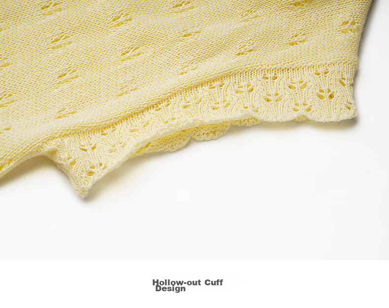 Olrain Summer New Round Neck Tie Single-Breasted Hollow Jacquard Knit Cardigan Women Top Yellow S 23