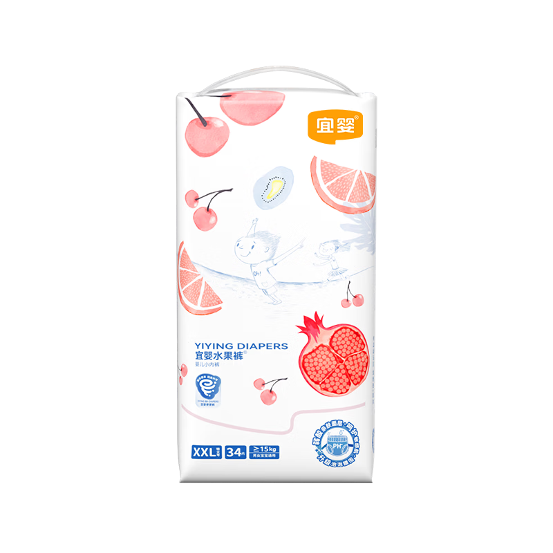 Yiying Weak Acid Fruit Pull-Up Diapers, Summer Ultra-Thin Breathable, Size 2XL, 34 Pieces [No Melamine Detected]