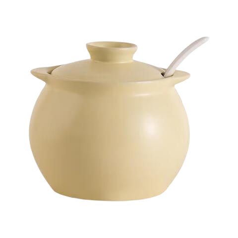 JD Original 1300ML Large Capacity Lard Jar, Ceramic Salt Jar, Oil Jar, Seasoning Container, Condiment Jar, Chili Oil Jar - Cream White