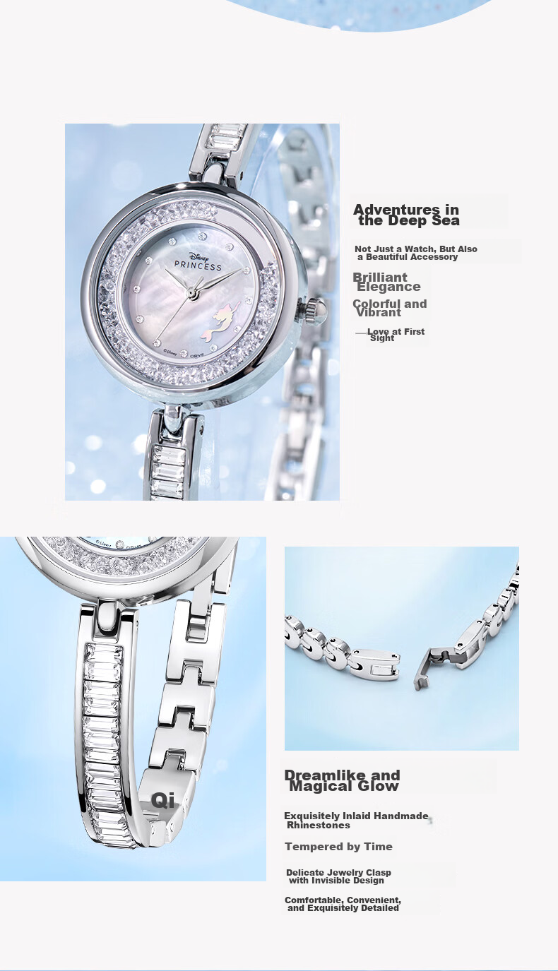 Disney Little Mermaid Princess Series Girls Watch Original Luxury Niche High-End Gift for Girlfriend and Best Friend Birthday Present 6