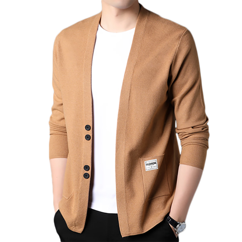 Hengyuanxiang Men's Knitted Cardigan Sweater Jacket Trendy Youth Pocket Shawl HJ172 Dark Gray 170/88A