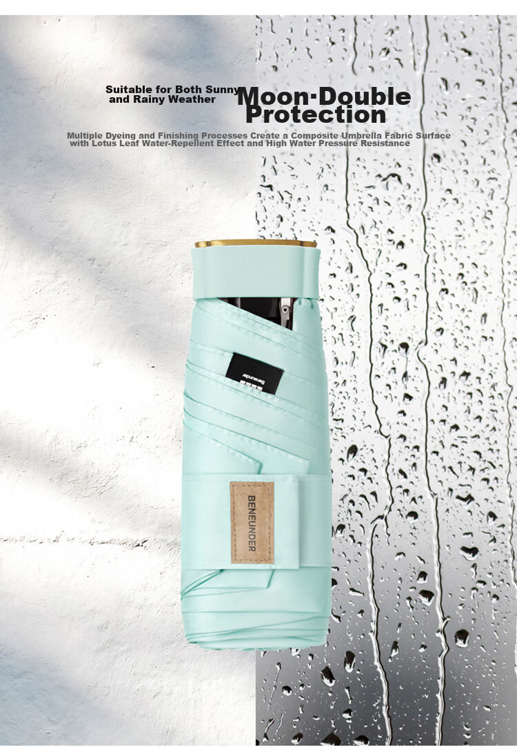 Beneunder UV Protection Sun Umbrella Rain Umbrella Five-Fold Black Coated Card Sunscreen Umbrella Flat Umbrella BM666 Flame Orange 10
