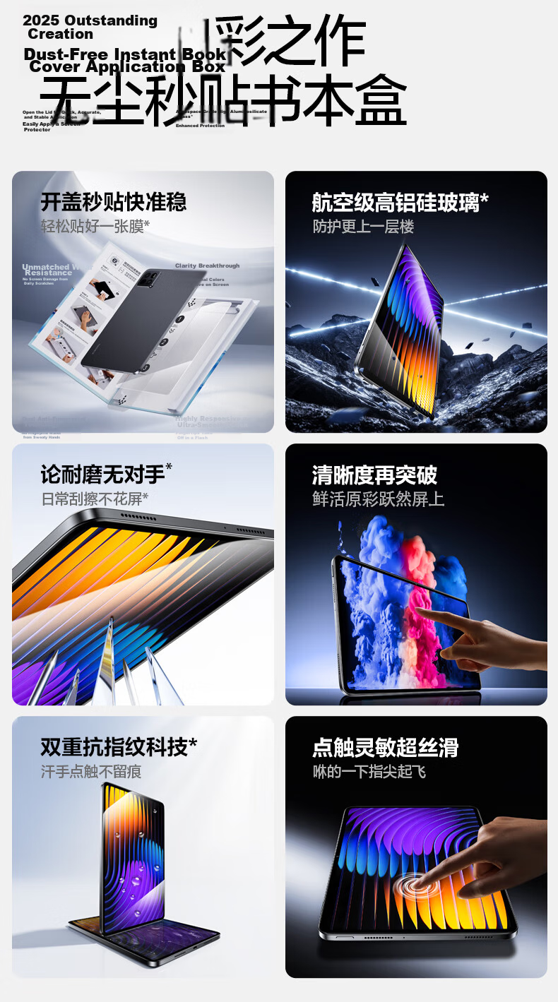 Shanmo Tempered Glass Screen Protector for Xiaomi Pad 7S Pro, 12.5-Inch, 2025 Model, 7spro, Dust-Free Box, Anti-Dust, Anti-Fingerprint, HD Protective Film 5