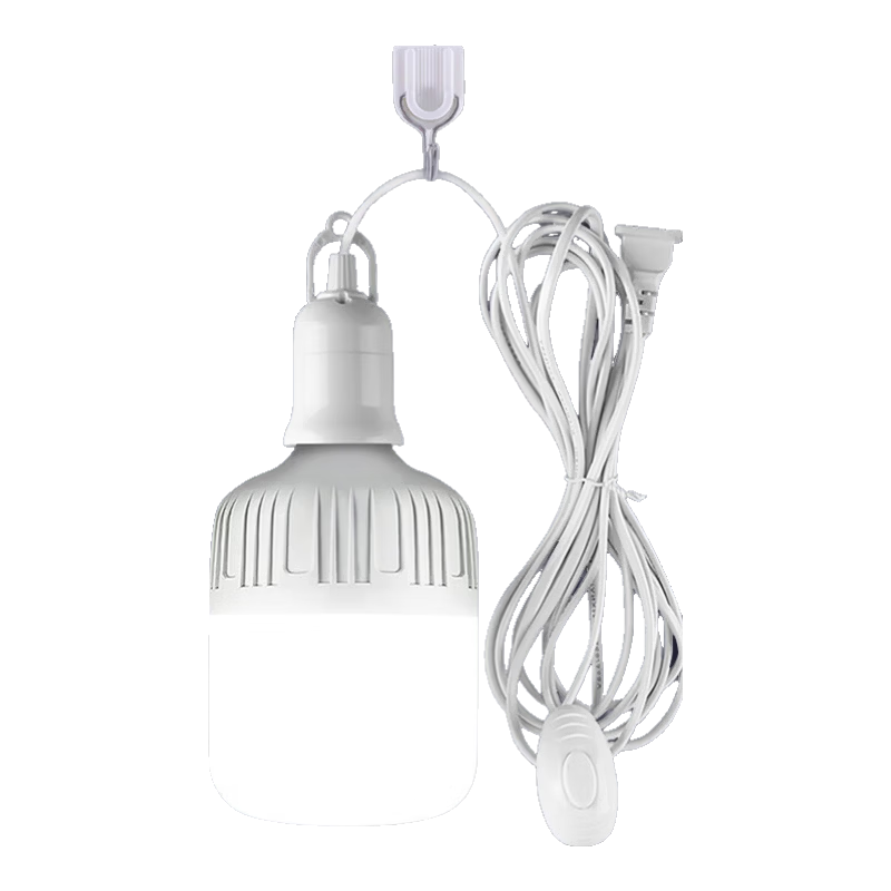 Jinggong Hanging Extension Power Strip with Switch, Integrated LED Energy-Saving Lamp with E27 Screw Base, 40W White Light, 2-Meter Cord