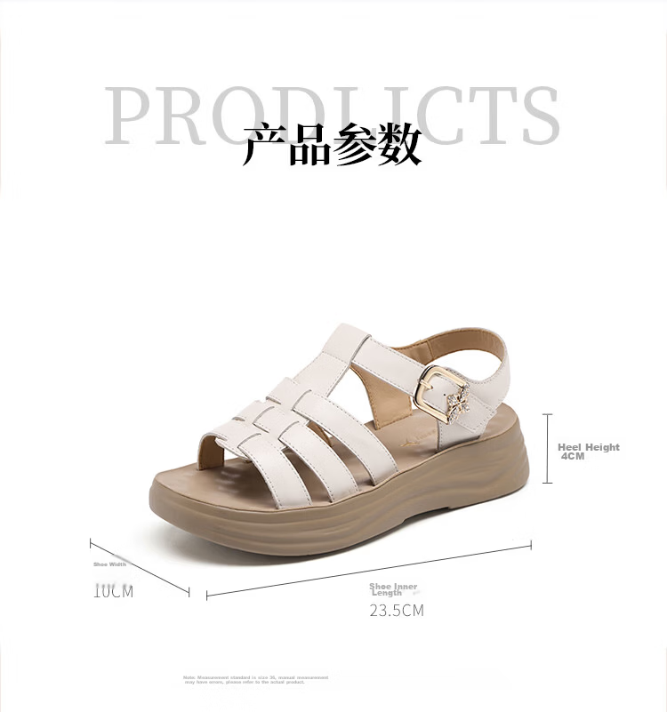 Red Dragonfly Women's Roman Sandals Vintage Platform Casual Shoes Height Increasing Soft Sole Commuting Beach Shoes WTK265461 Off-White Size 35 6