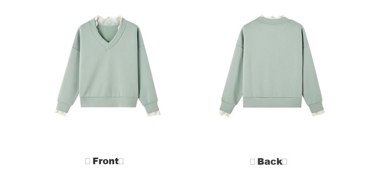 MT Morandi Series Spring Korean Style Air Layer Lace Splice V-Neck Loose Fit Slimming Women's Sweatshirt 11