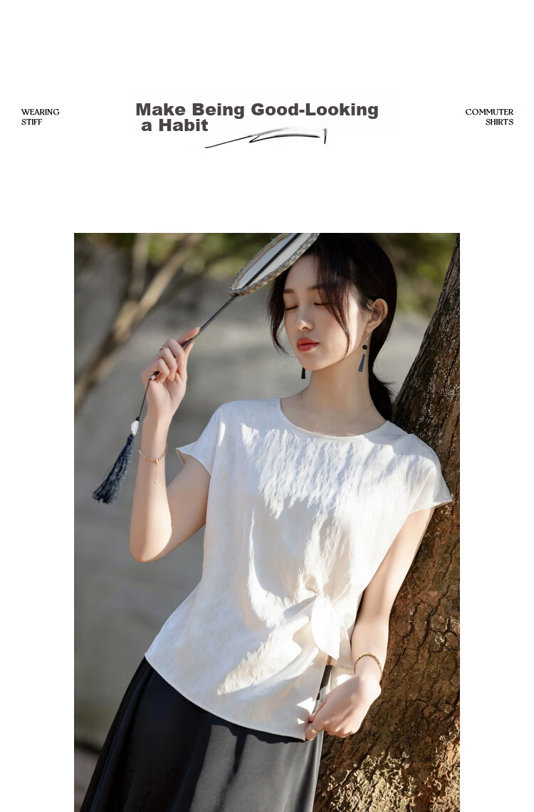 Demana "Cool Elegance" Summer Chinese Style New Satin Jacquard Sleeve Pleated Loose Slim Shirt for Women Premium 10