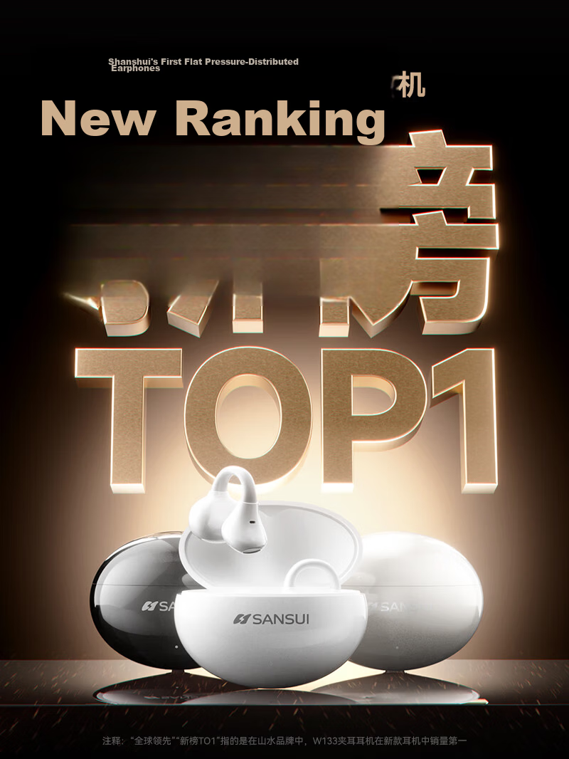 SANSUI 2026 New W133 Bluetooth Clip-On Bone Conduction Open-Ear Wireless Sports Running Gaming Noise-Cancelling Earphones for Apple - Snow White 1