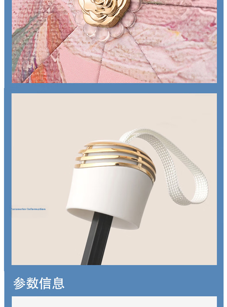 Impression City Double-Sided Floral Sun Umbrella Double-Layer Black Coating UV Protection Sun and Rain Umbrella White Rose 12