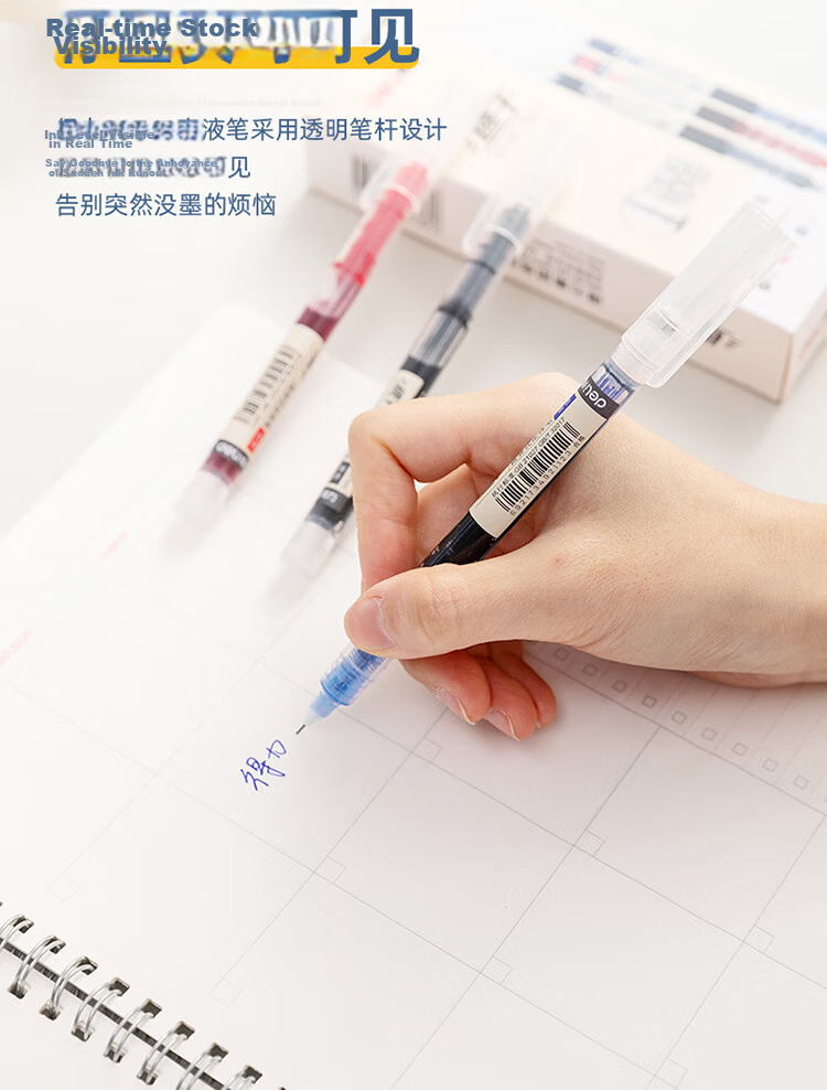 Deli Quick-Dry Liquid Rollerball Pen Gel Pen Student Office Neutral Pen Ins Minimalist Style 0.5mm Full Needle Tube 9 Black 2 Red 1 Blue 33766 7