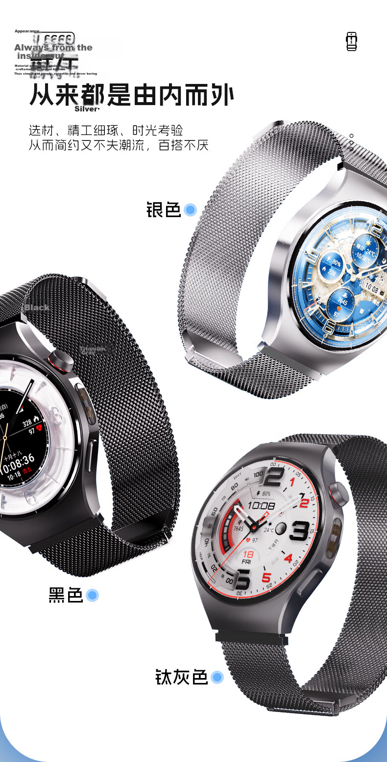 SGGS Upgraded Dual Magnetic Milanese Loop Strap for Huawei Watch GT6/6 Pro/GT5/5 Pro/GT4/Watch5 Black 46/48mm 11