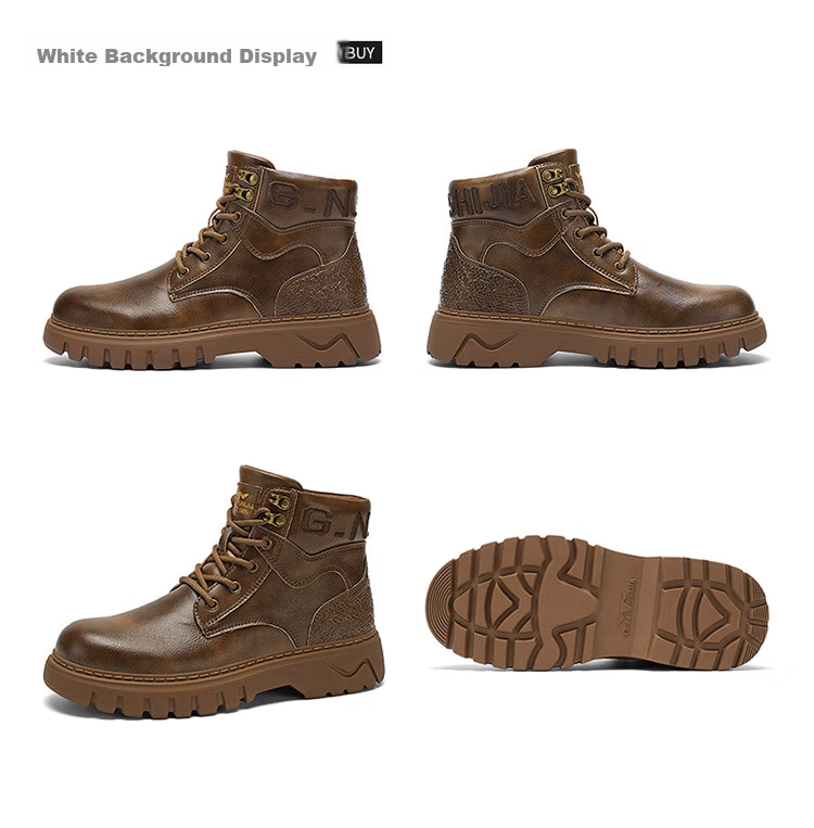 Bull Family Martin Boots Men 2026 Winter New Versatile Work Boots Men's Thick Sole High Top Leather Outdoor Hiking Shoes Men 21