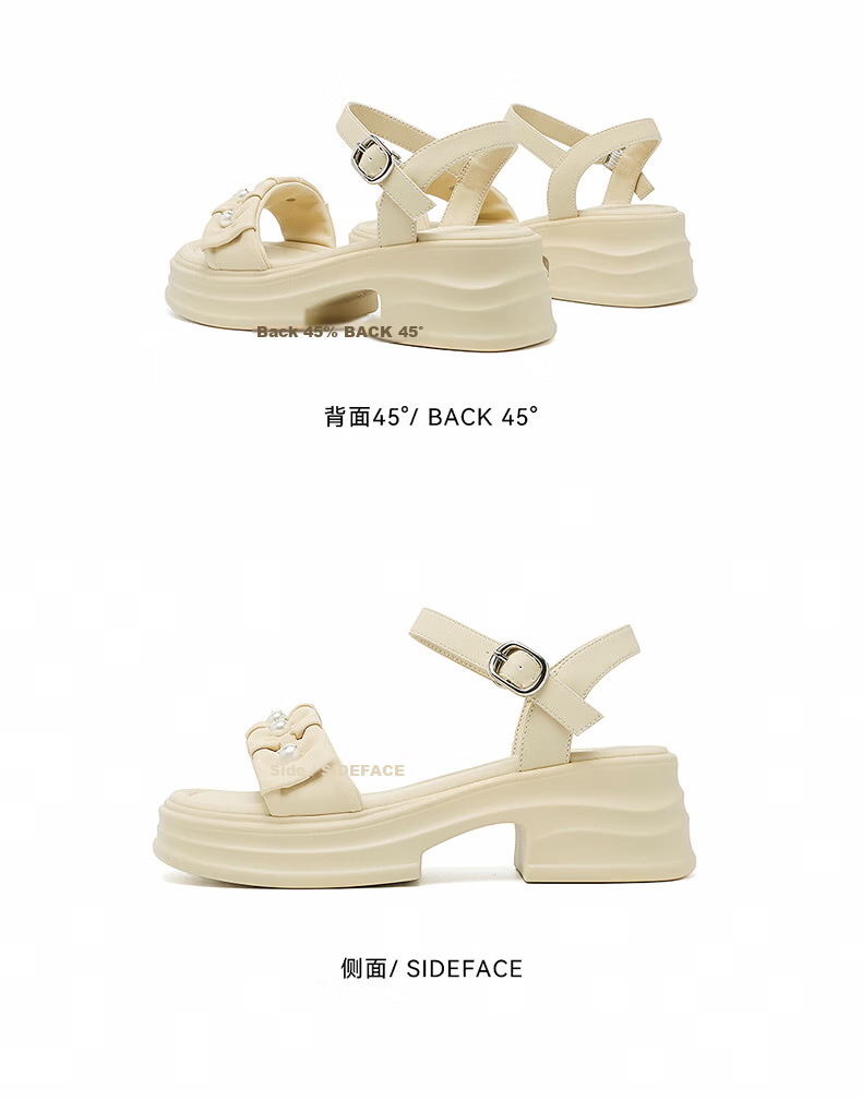 Red Dragonfly Women's Sandals New Thick Heel Height Increasing Platform One-Strap Open Toe Casual Shoes WLK266861 Beige Size 37 15