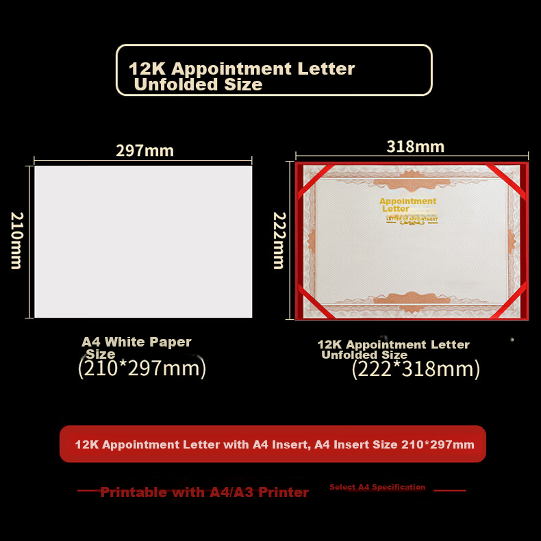 Elifo 1 Book of 12K Appointment Letter, Employment Contract, Engagement Letter, Appointment Letter, Cover Shell for Employee Award Certificate, with 2 A4 Inner Pages Included 6