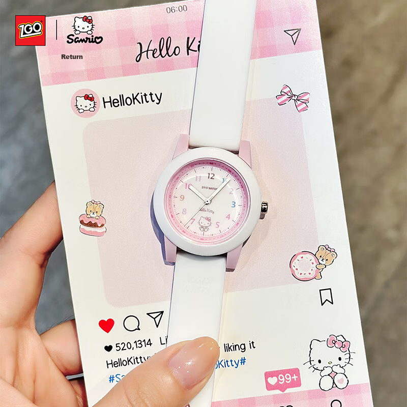 Hello Kitty Children's Watch for Ages 6-16, Luminous Waterproof Quartz Wristwatch for Elementary and Middle School Girls 2195
