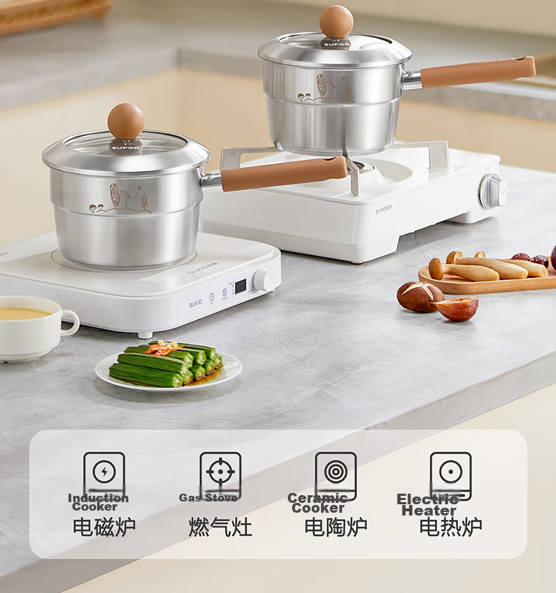 SUPOR Milk Pot, Baby 316L Stainless Steel Food Pot, for Baby Noodles, Hot Milk, Soup Pot, Compatible with Induction Cooker, 18cm 17