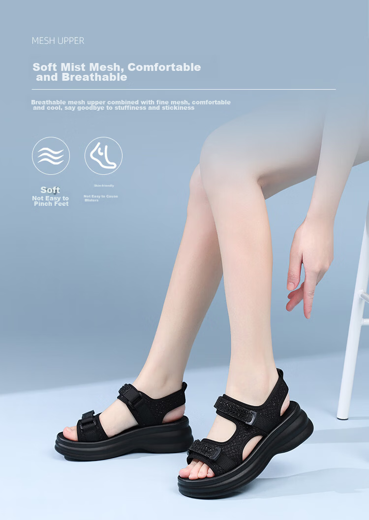 Red Dragonfly Women's Lightweight Height-Increasing Sports Casual Sandals Outdoor Thick Soft Sole Beach Shoes WTK264751 Black Size 38 4