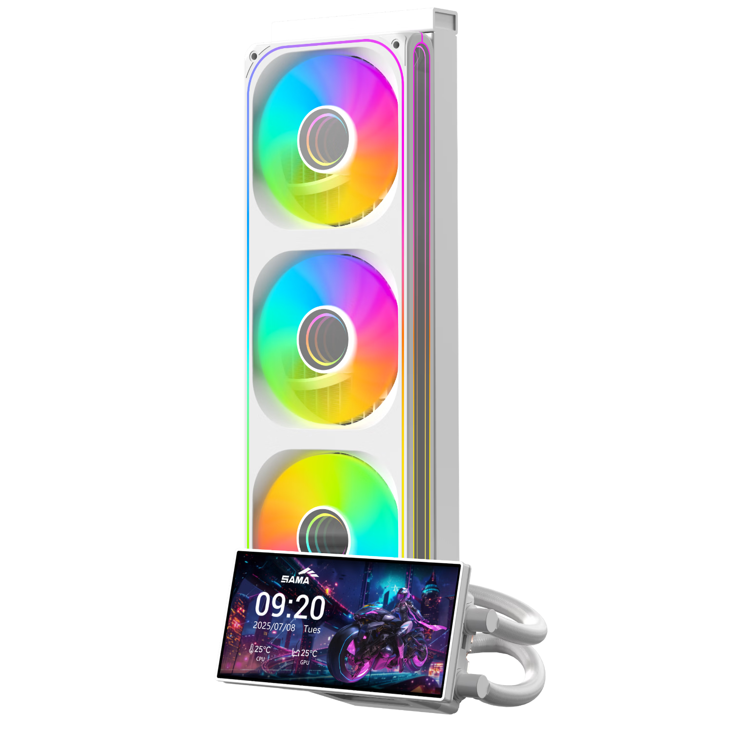 SAMA S300 Standard Fan 360 Liquid Cooler White CPU Cooler 6-inch IPS Screen Rotatable Cold Head Smart Software Control AM5 Intel1851