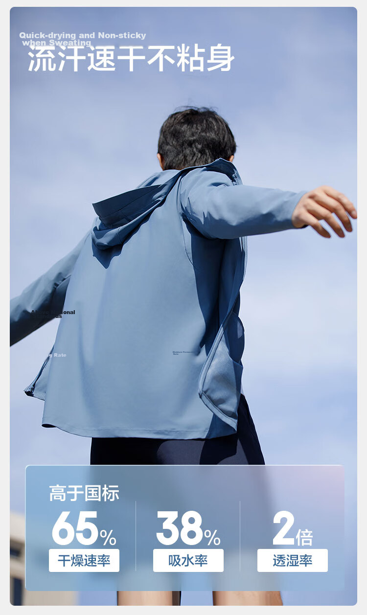 JD Jingzao Water-Repellent Sun-Protective Jacket Men's Outdoor Sun Protection Coat Unisex Skin Jacket Rain and Sun Dual-Use Navy Blue 2XL 6
