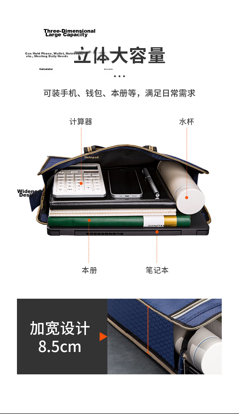 Jindeli Waterproof Oxford Cloth Business Office Briefcase, Thickened Conference Multifunctional Professional Document Bag for Men And Women, Handheld File Bag, Portable Deep Blue DC1916 4