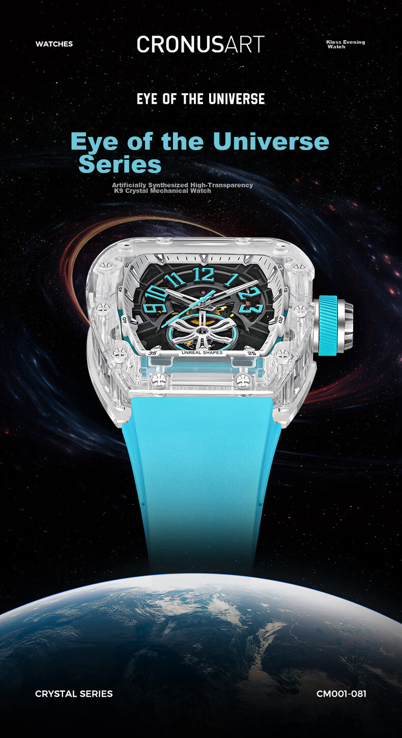 CRONUSART Kluos Crystal Mechanical Men's Watch Skeleton Automatic Luminous Wristwatch Gift 3