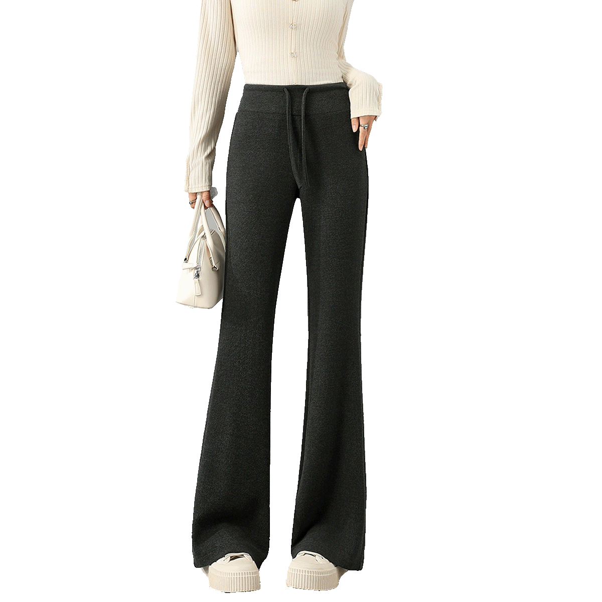 Demana Women's Wool Blend Pear-Shaped Flared Pants Wool Casual Trousers Slim Fit Spring Autumn