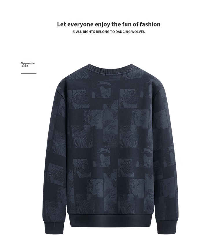 Dance with Wolves [Fleece Lined Thickened] Trendy All-Over Print Crewneck Sweatshirt Men Warm Antibacterial Pullover Top 102 Dark Blue L 11