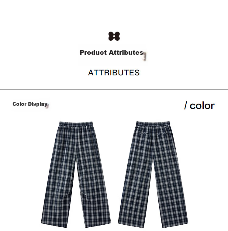 LeTing Colorblock Plaid Detachable Tassel Leather Curtain Wide-Leg College Style Casual Pants Navy Blue (In Stock) M 8