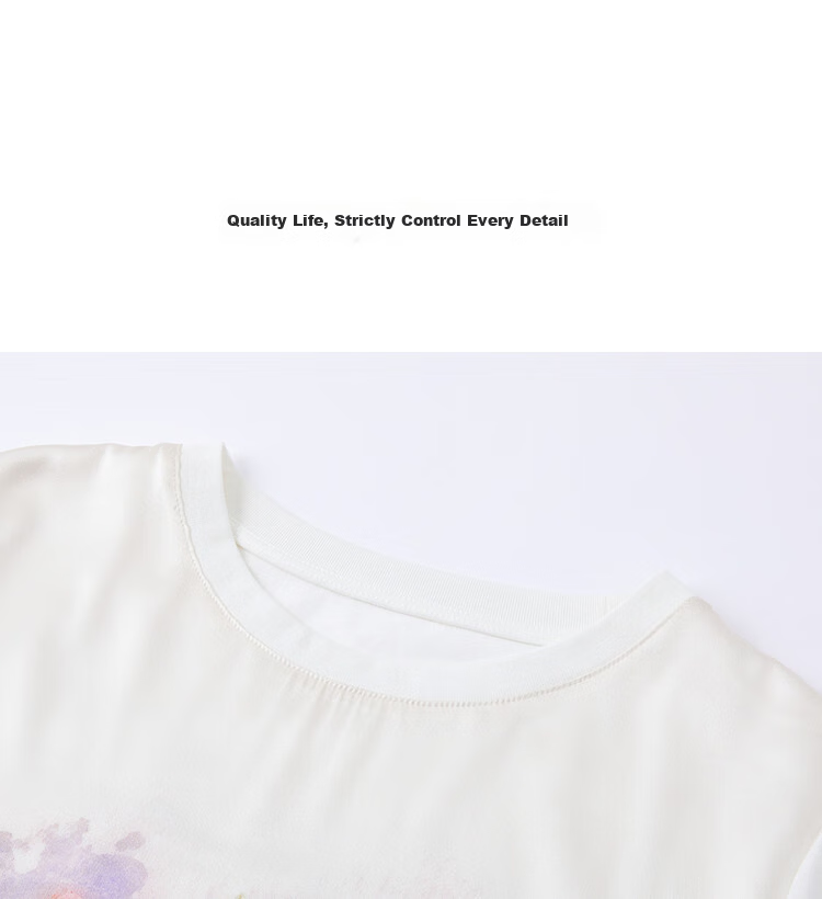 Demana [Cooling Black Technology] Summer Sorona Spliced Mulberry Silk Round Neck Printed Slimming Concealing T-Shirt for Women Premium 8