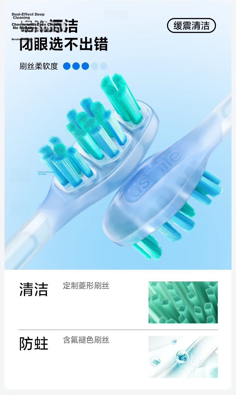 Usmile Smile Plus Electric Toothbrush Heads 2nd Generation Joint Shock-Absorbing Cleaning Brush Heads 2-Pack Easy Cleaning for Molar Teeth Compatible with Y Series Adult Electric Toothbrush 9