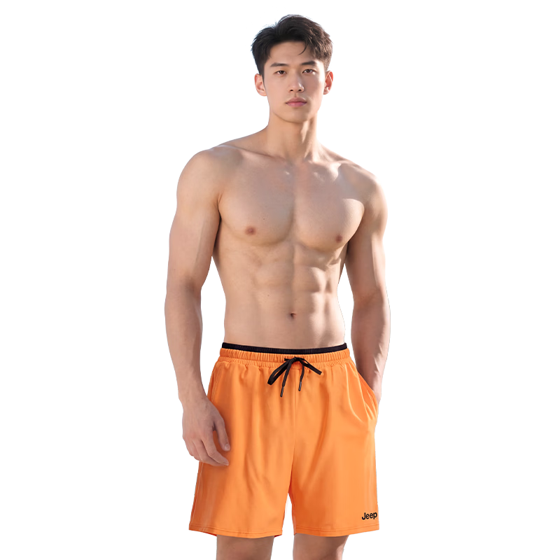 JEEP Men's Double-Layer Swim Trunks Quick-Dry Sun Protection Beach Swimming Gear Persimmon Orange XL