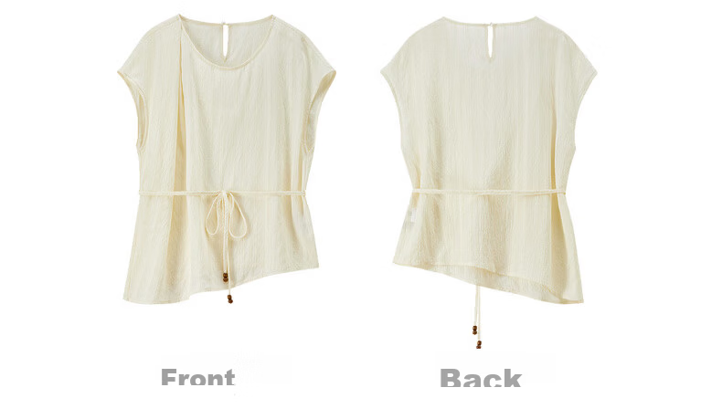 Shangdu Bila Commuter Gentle Style Round Neck T-Shirt Women Summer Vertical Jacquard Textured Loose Slim Pleated Casual Top 25