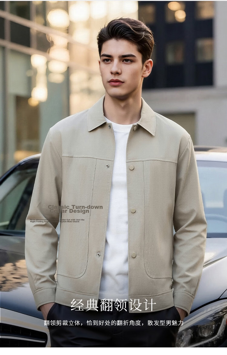 Caesar [Tencel Linen] Polo Collar Jacket Spring Summer Men's Workwear Solid Color Simple Breathable Casual Coat 4