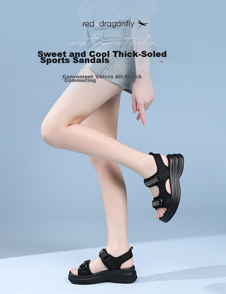 Red Dragonfly Women's Thick Sole Height Increasing Slimming Beach Outdoor Casual Commuting Lightweight Sandals WTK264781 Black Size 35 1