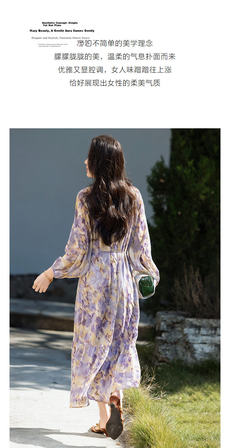 Demana Romantic Chiffon Season Spring Elegant Floral Print Flared Patchwork A-Line Petite Loose Women's Dress 3