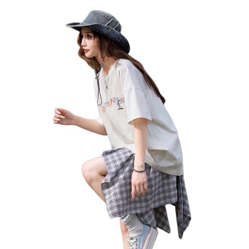 TonLion 2025 Summer Women's Letter Print Short Sleeve T-Shirt [Snoopy Collaboration]
