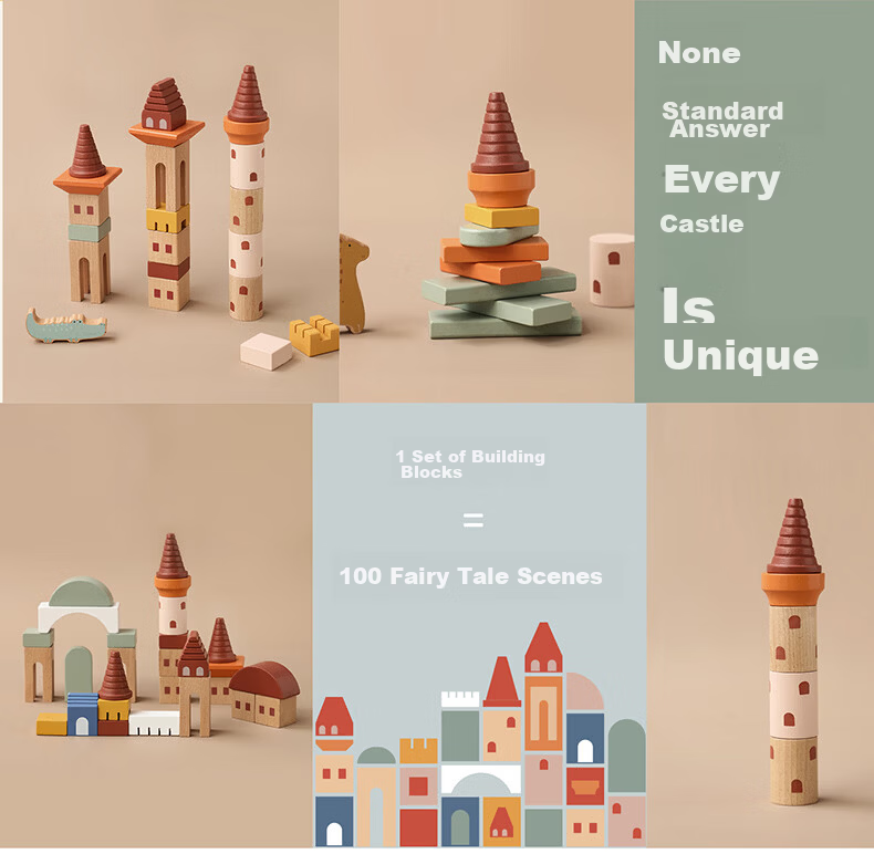 Fegani Solid Wood Creative Castle Building Blocks Gift Box Children's Assembly Construction Educational Toy Large Particles Birthday Gift for Boys and Girls 8