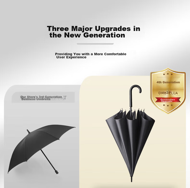 Meebordi Large Reinforced Thickened Sturdy Windproof Long Handle Heavy Rain Business Semi-Automatic Umbrella Customizable 8