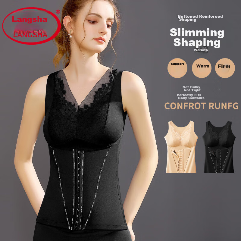 LangSha Postpartum Shapewear Slimming Vest with Chest Pads Strong Tummy Control Waist Cincher Seamless Thermal Tank Top for Women