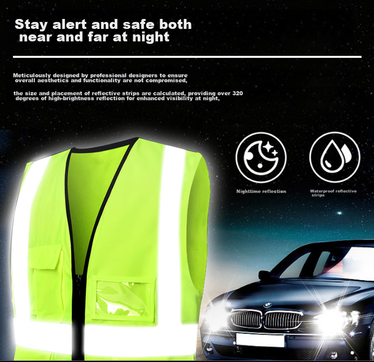 Baige Reflective Vest Breathable Construction Traffic Warning Sanitation Safety Vest Multi-pocket Zipper Style CW566564 7
