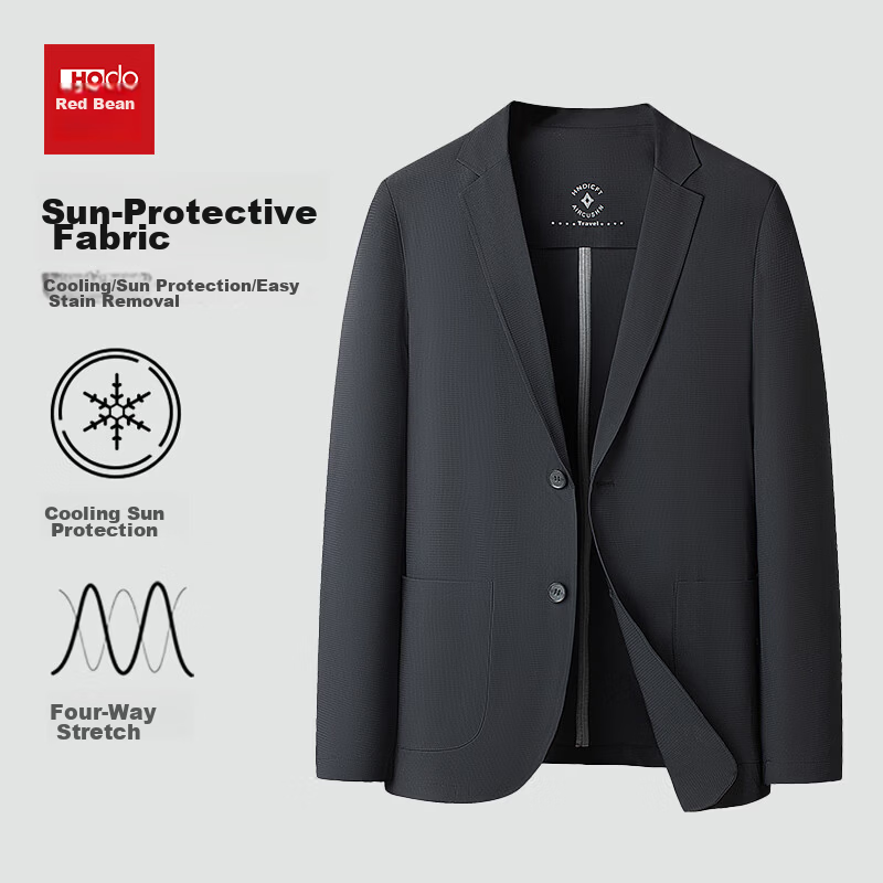 Hodo Men's Sunscreen Jacket Summer Blazer Business Wrinkle-Free High-End Coat Black M