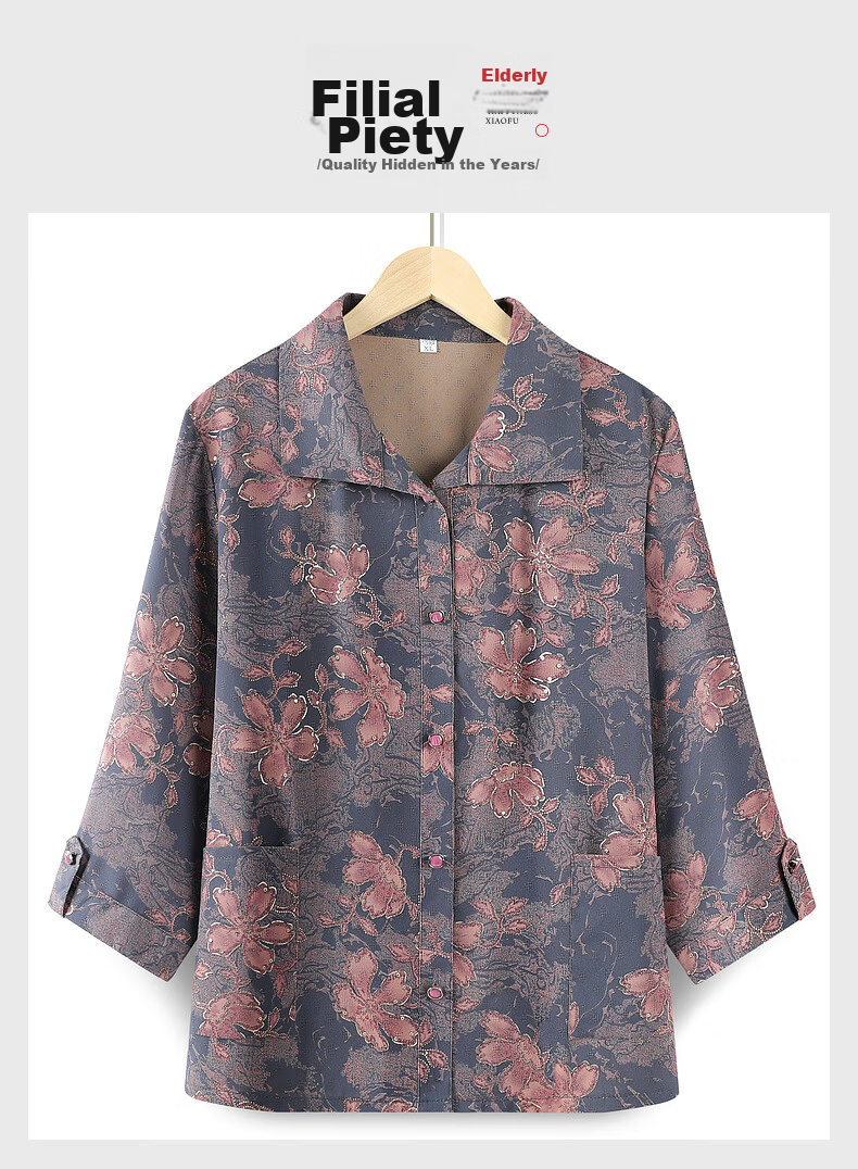 Yalu Grandma Style 2026 New Women's Middle-Aged and Elderly Shirt Summer Thin Suit for 60-70 Year Old Moms 1