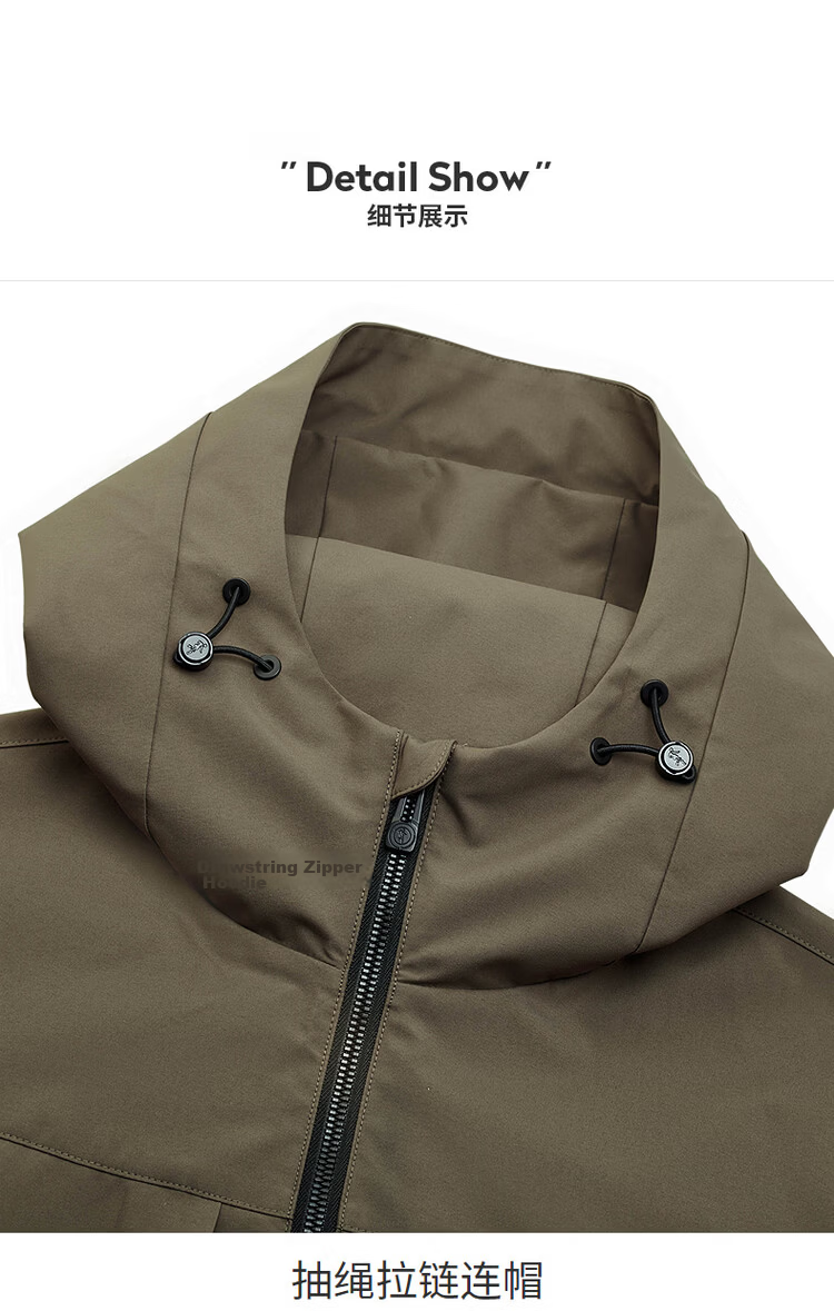 Dancing with Wolves [High Density Windproof] Hooded Jacket Men Outdoor Functional Trendy Commuter Casual Coat 701 Khaki L 12