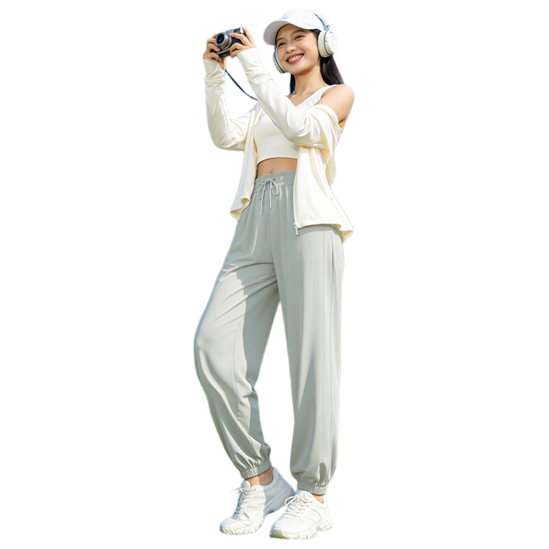 La Chapelle UPF50+ Ice Silk Cooling Casual Pants for Women 2026 Summer New High Waist Slim Lightweight Breathable Jogger Pants