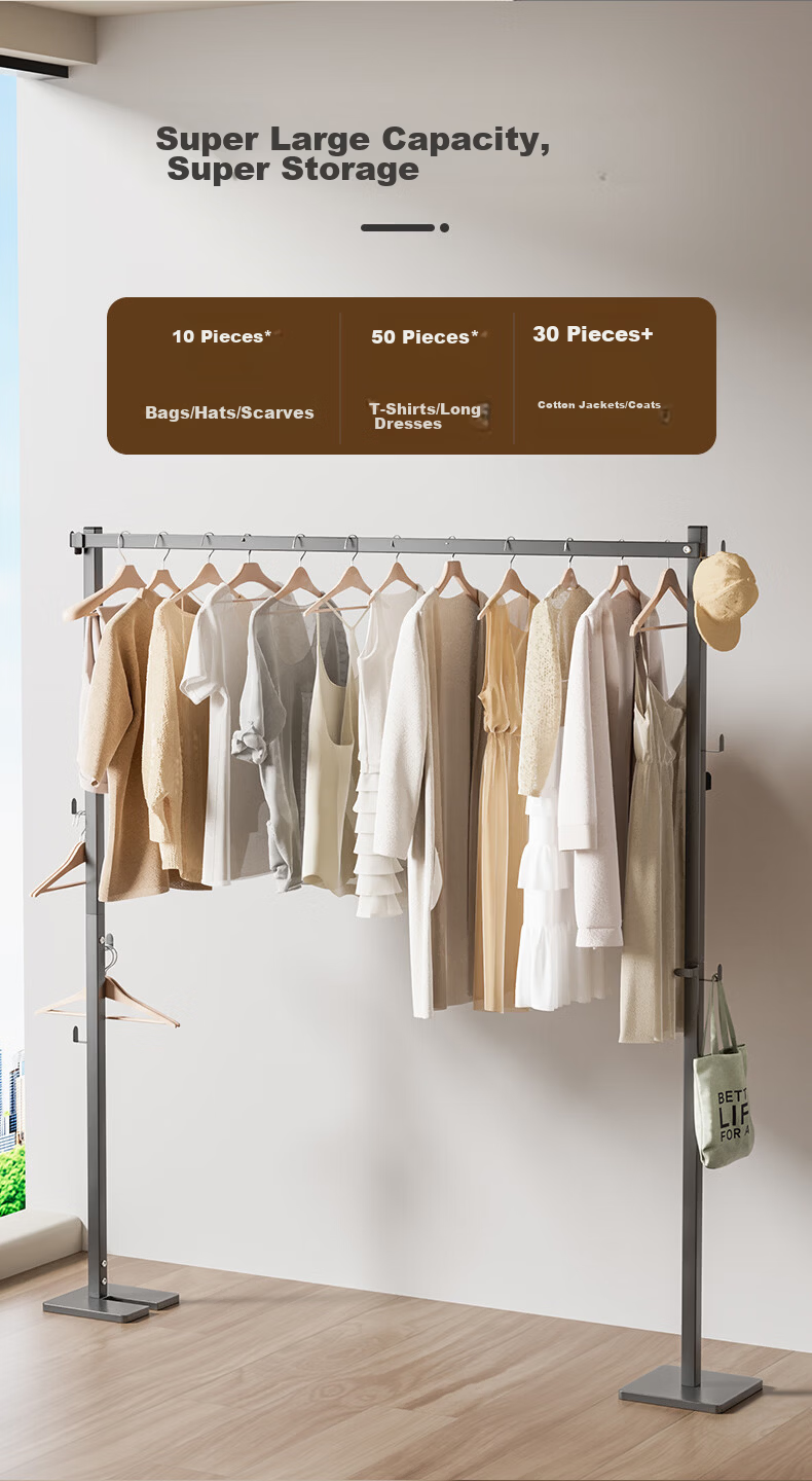 Wenna Floor Standing Clothes Rack Bedroom Coat Hanger Small Space Indoor Drying Rack Simple Hat and Coat Stand 11
