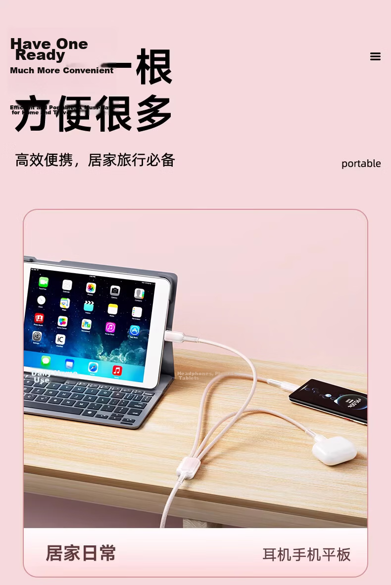 Beimo 3-in-1 Fast Charging Cable 120W Ice Crystal Multi-Charger Cable for iPhone Apple Type-C Huawei Xiaomi Car Charger 1.2m 10