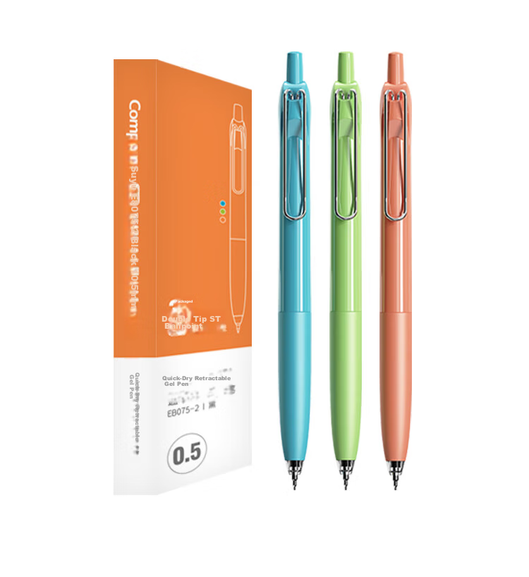 Comix Smooth Quick-Dry Retractable Gel Pen 0.5mm Dual Ballpoint Tip Black Ink 3pcs/Box EB075-2 5