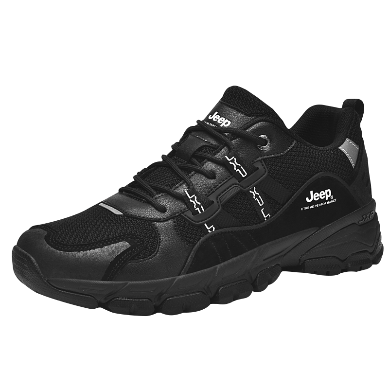 JEEP Hiking Shoes for Men, Outdoor Sports Shoes, Anti-Collision Wear-Resistant Shock-Absorbing Running Shoes, Non-Slip Mountaineering Boots for Men, Black, Size 41