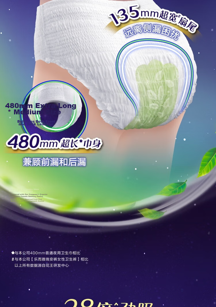 Laurier Kao Antibacterial Fresh Night Pants L Size 5 Pieces Sleep Pants Sanitary Napkins Menstrual Pads Secure Pants JD Self-operated 5
